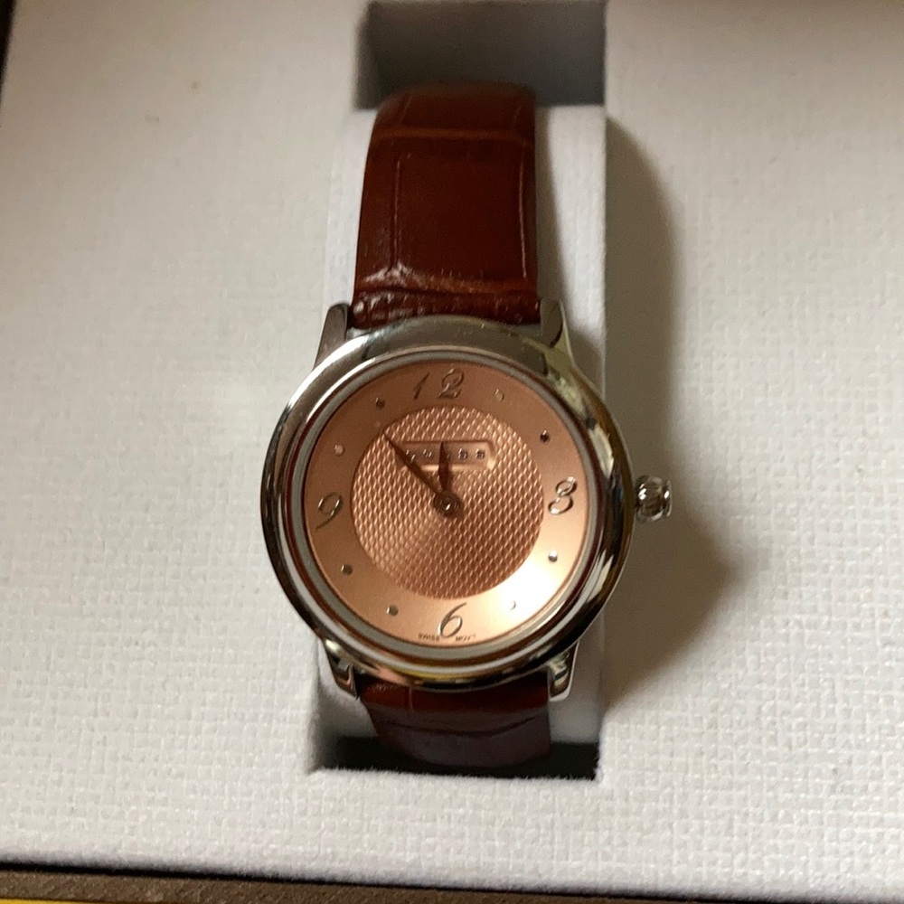 Cross ladies round brown with leather watch